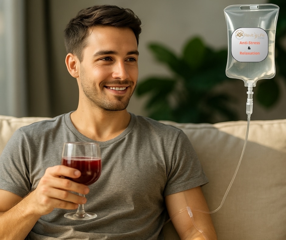 6) Anti-Stress & Relaxation Drip 😌 Deep relaxation for mind and body Key Ingredients: High-Dose Magnesium, Vitamin C, Glutamine Benefits: Calms nerves and reduces daily stress. Improves sleep quality and eases insomnia. Relieves tension and restores emotional balance. Perfect for jet lag, anxiety, or high-pressure work.