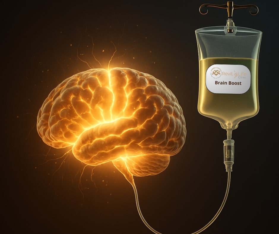 7) Brain Boost Drip 🧠 Sharper focus and lasting mental clarity Key Ingredients: Tryptophan, B Vitamins, Zinc, Magnesium Benefits: Clears brain fog and boosts mental sharpness. Enhances memory and learning capacity. Reduces mental fatigue and improves productivity. Ideal for students, professionals, and executives.